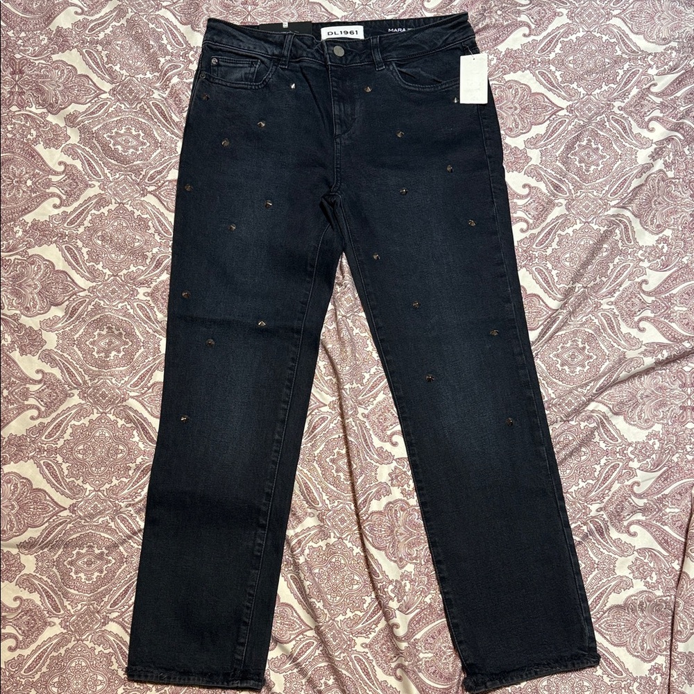 DL1961 Dark Denim Studded Straight Leg Jeans